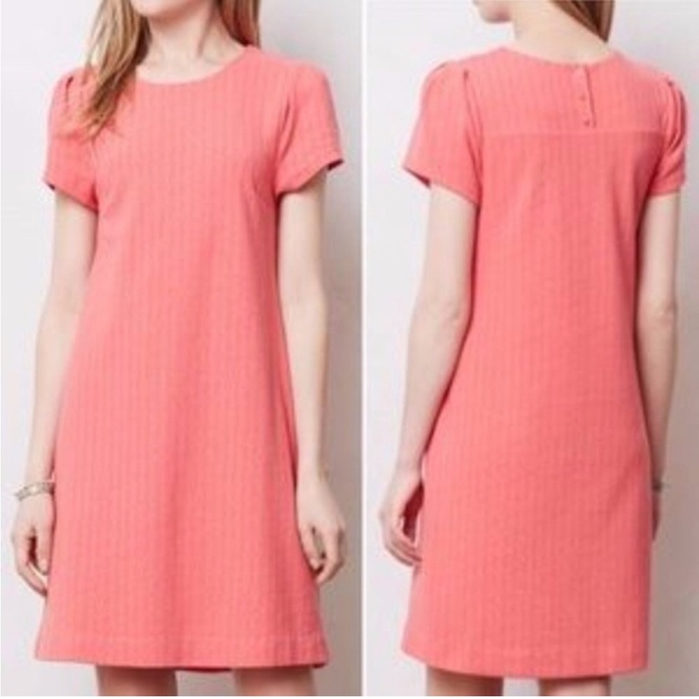Anthropologie Maeve Diamond Stitch Coral Pink Shift Midi Dress Size Medium